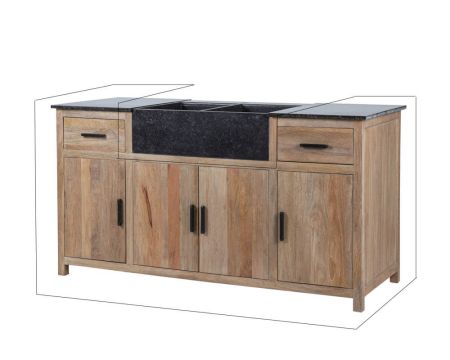 Mueble de fregadero de madera maciza y piedra, 164 cm, «Grand Chef»