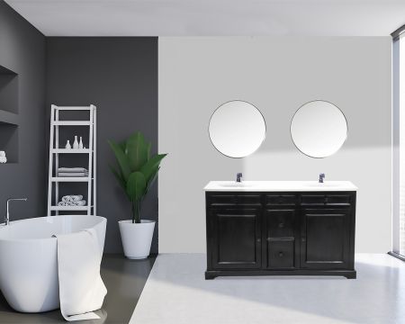 Mueble de baño negro con encimera de cuarzo blanco «Elégance»
