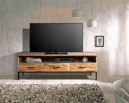 Mueble para la tele de estilo minimalista, en madera maciza de mango y metal «Mango» 