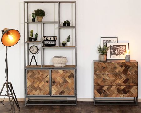 Estantería industrial de 180 x 90 cm, de metal gris y madera de mango «Kaloupilé»