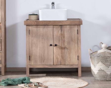 Mueble bajo lavabo simple de madera maciza de mango, 80 cm, 2 puertas, «Maestro»