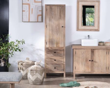 Mueble de almacenamiento de madera maciza de mango con puerta y cajones «Maestro»
