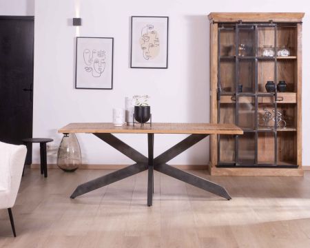 Mesa de comedor extensible de 180 a 260 cm con base en forma de estrella de madera y metal «Caractère»