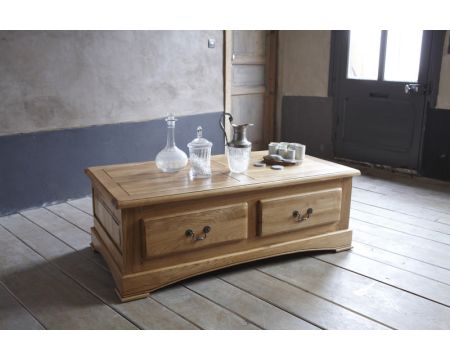 Mesa de centro con 2 cajones de roble macizo «Antique»