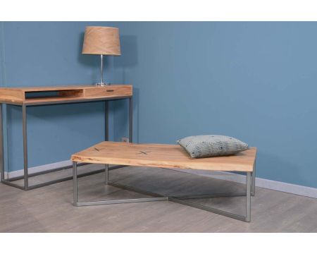 Mesa de centro rectangular con base de metal y madera, 117 cm, «Zen»