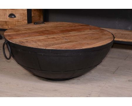 Mesa de centro redonda con espacio de almacenamiento de estilo industrial «Atelier»