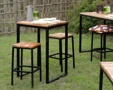 Mesa alta cuadrada de madera exótica de 70 x 70 cm «Garden»