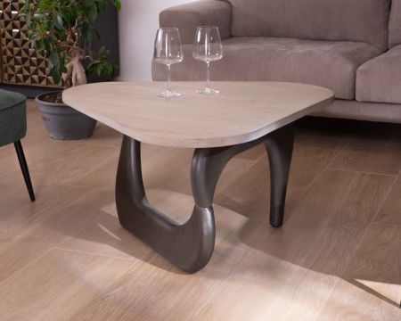 Mesa de centro de madera maciza de mango con tablero triangular «Pop Vintage»