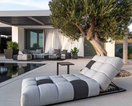 Tumbona de tela Sunbrella en gris claro y oscuro «Lazy Beach»