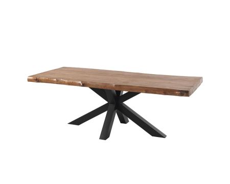Mesa de madera maciza reciclada con patas en forma de estrella de metal negro, 200 cm, «Valley»