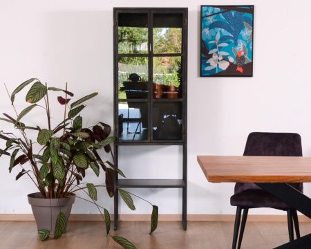Vitrina estilo «Factory» de dos puertas, de metal negro y cristal «Black Cook»