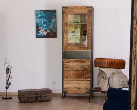 Columna de almacenamiento industrial de madera y metal gris «Shade»