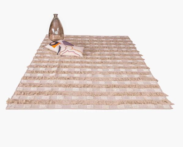 Alfombra decorativa de algodón texturizado en color beige «Matis», 120 x 180 cm
