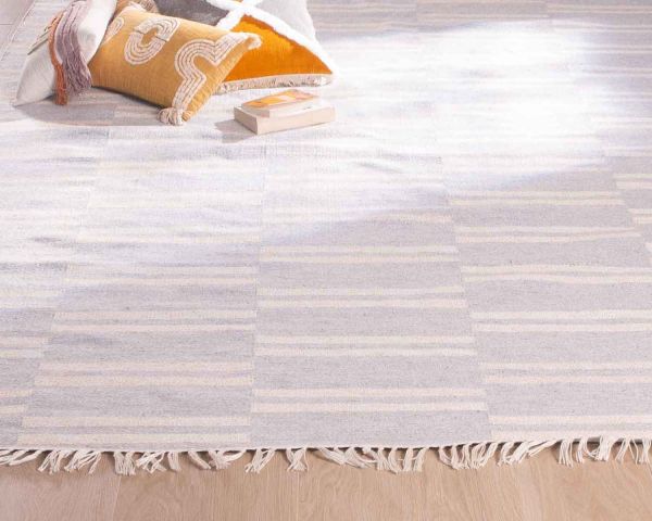 Alfombra a rayas en azul claro y crema «Ethnic», medidas: 120 x 180 cm