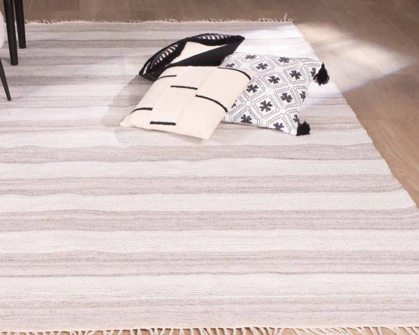 Alfombra grande con flecos a rayas en tonos claros «Kavon», de 300 x 200 cm