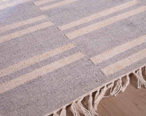 Alfombra a rayas en azul claro y crema «Ethnic», medidas: 120 x 180 cm