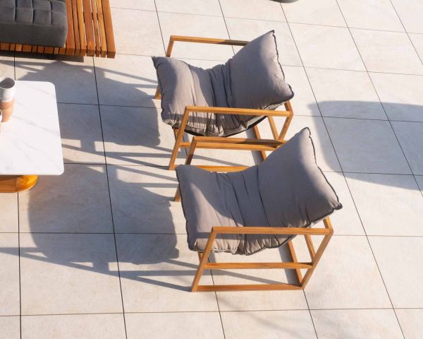 Sillón de jardín relax de teca y tela Sunbrella color topo «Maluku Island»