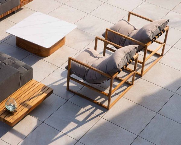 Sillón de jardín relax de teca y tela Sunbrella color topo «Maluku Island»