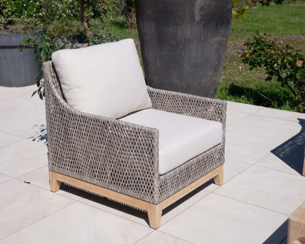 Conjunto de jardín trenzado en teca y tejido de alta gama con diseño jaspeado «Porticcio»