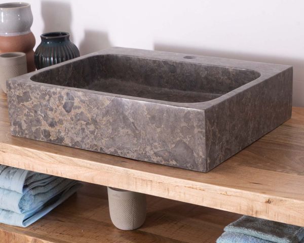 Lavabo rectangular de diseño en mármol pulido gris «Stone»