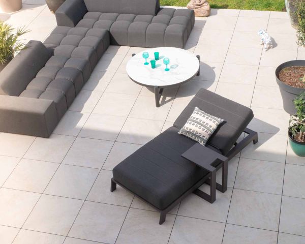Tumbona de 90 cm de ancho, de aluminio negro y colchón gris «Terrasse»