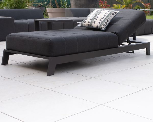 Tumbona de 90 cm de ancho, de aluminio negro y colchón gris «Terrasse»