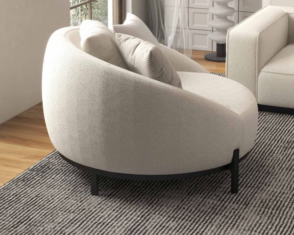 Sillón redondo de 120 cm en tela blanca jaspeada y cojines de terciopelo acanalado «Sweet Culture»