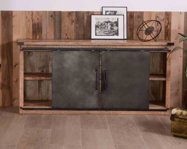 Aparador industrial con puertas correderas y cajones de madera, 180 cm, «Caractère»