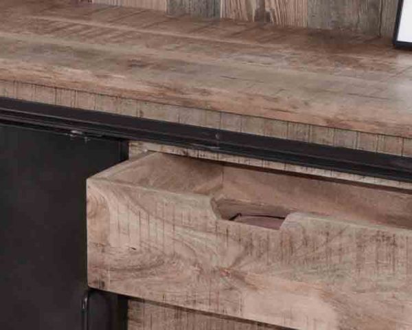 Aparador industrial con puertas correderas y cajones de madera, 180 cm, «Caractère»