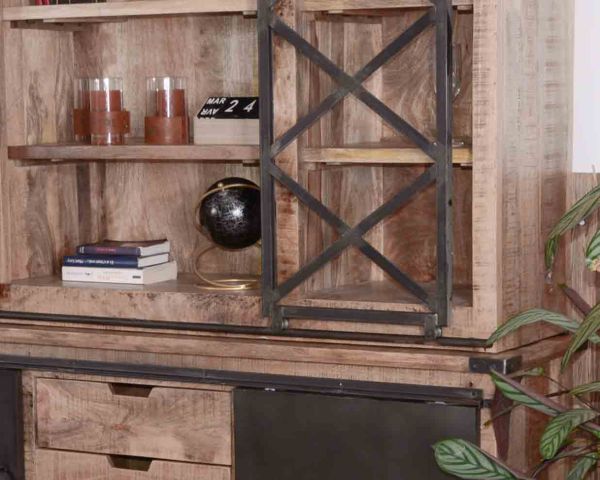 Gran aparador de metal, cristal y madera «Caractère» de 180 cm