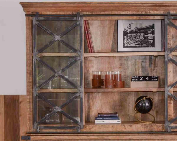 Gran aparador de metal, cristal y madera «Caractère» de 180 cm