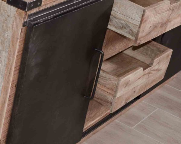 Gran aparador de metal, cristal y madera «Caractère» de 180 cm