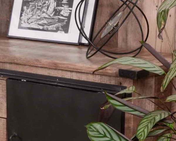 Aparador industrial con puertas correderas y cajones de madera, 180 cm, «Caractère»