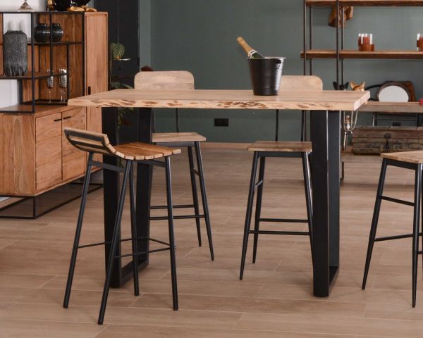 Mesa alta de 190 cm «Jaffna», estilo moderno, de madera maciza y metal