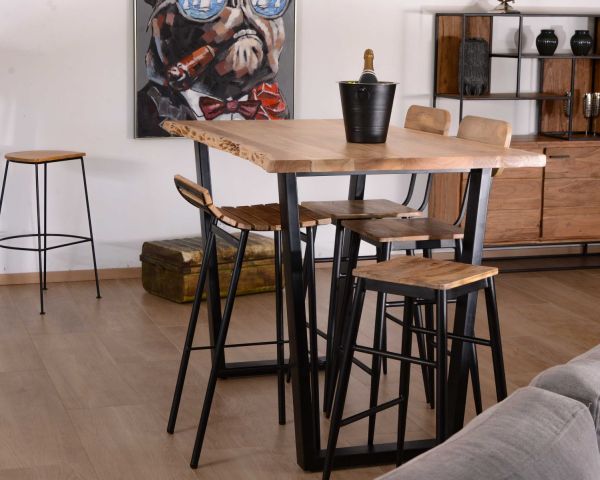 Mesa alta de 190 cm «Jaffna», estilo moderno, de madera maciza y metal