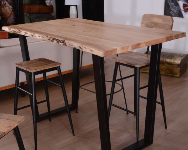 Mesa alta de 190 cm «Jaffna», estilo moderno, de madera maciza y metal