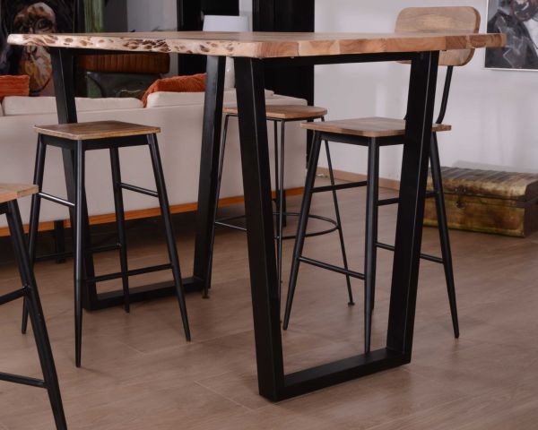 Mesa alta de 190 cm «Jaffna», estilo moderno, de madera maciza y metal