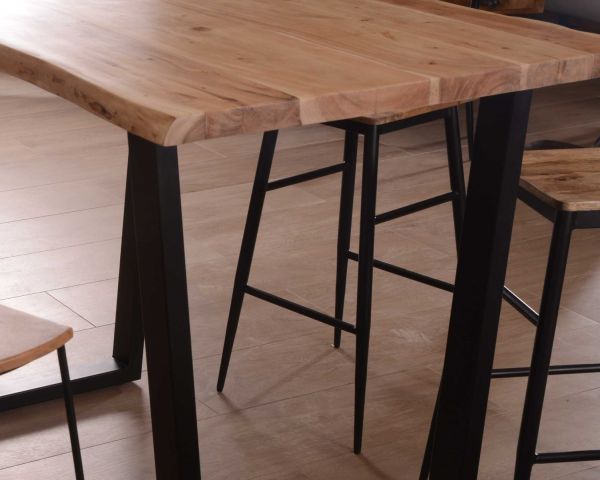 Mesa alta de 190 cm «Jaffna», estilo moderno, de madera maciza y metal