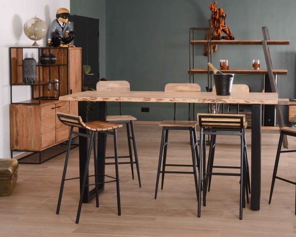 Mesa alta de 190 cm «Jaffna», estilo moderno, de madera maciza y metal