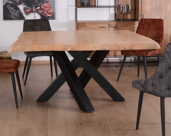 Mesa cuadrada de 150 x 150 cm de madera maciza de acacia natural y metal negro «Baillif»