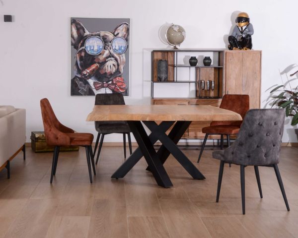 Mesa cuadrada de 150 x 150 cm de madera maciza de acacia natural y metal negro «Baillif»