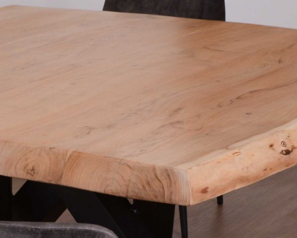 Mesa cuadrada de 150 x 150 cm de madera maciza de acacia natural y metal negro «Baillif»