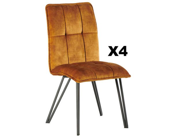 Juego de 4 sillas de diseño con respaldo alto, en amarillo y negro, modelo «Vénus» 