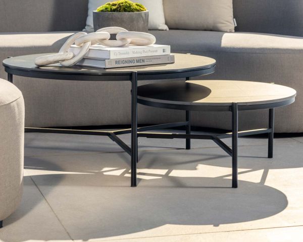 Mesa de centro redonda de aluminio con tablero de cerámica negro «Lazy Beach», de 62 cm de diámetro