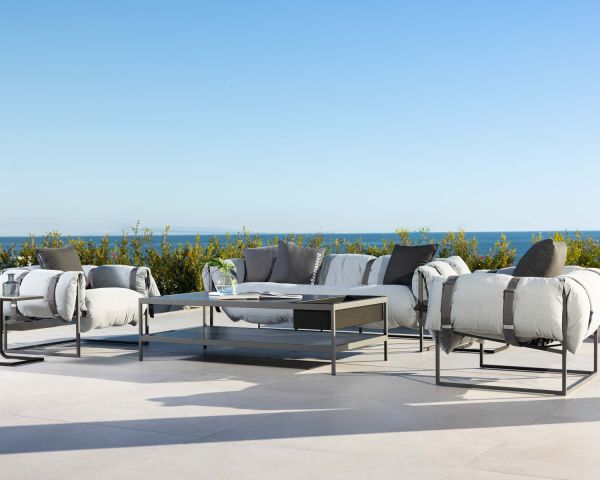 Sillón de terraza acolchado en gris claro, ultracómodo, con estructura de aluminio «Paquetage»