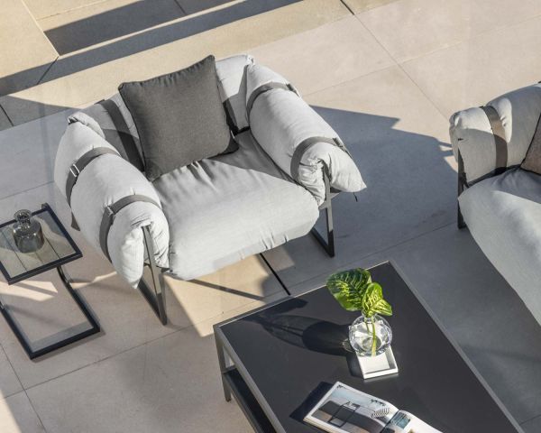 Sillón de terraza acolchado en gris claro, ultracómodo, con estructura de aluminio «Paquetage»