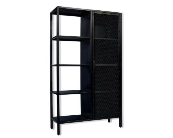 Armario industrial de metal negro, 1 puerta y 4 estantes, modelo «Atelier», alt. 180