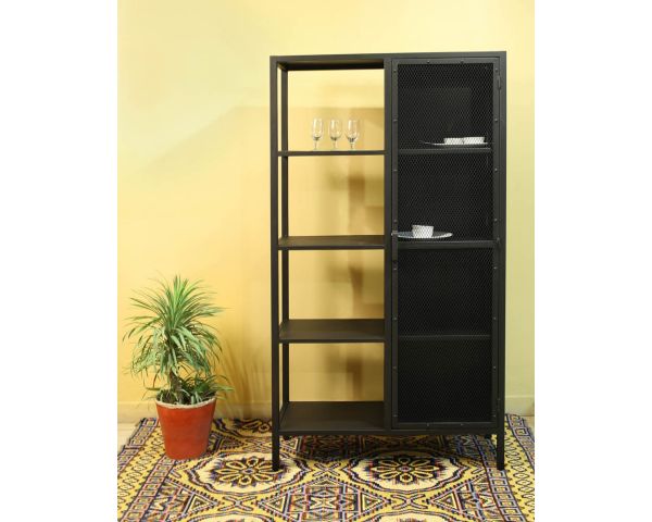 Armario industrial de metal negro, 1 puerta y 4 estantes, modelo «Atelier», alt. 180