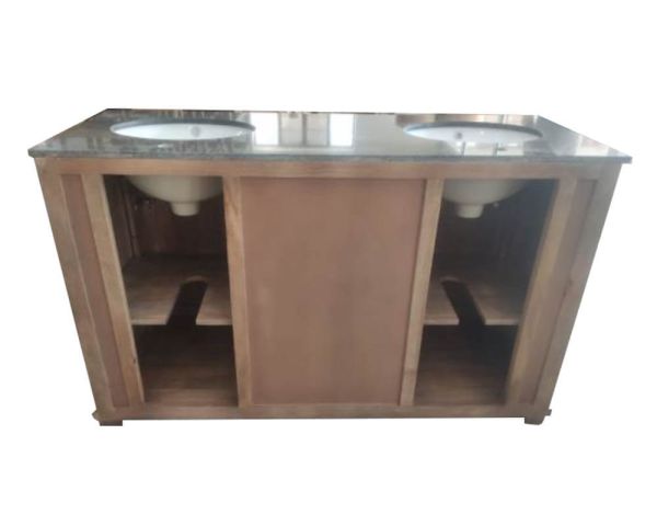 Mueble de baño con dos lavabos, de madera de mango y cuarzo blanco «Elégance»