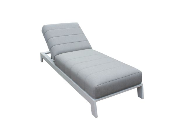 Tumbona acolchada de aluminio blanco y tela gris de alta calidad «Terrasse»